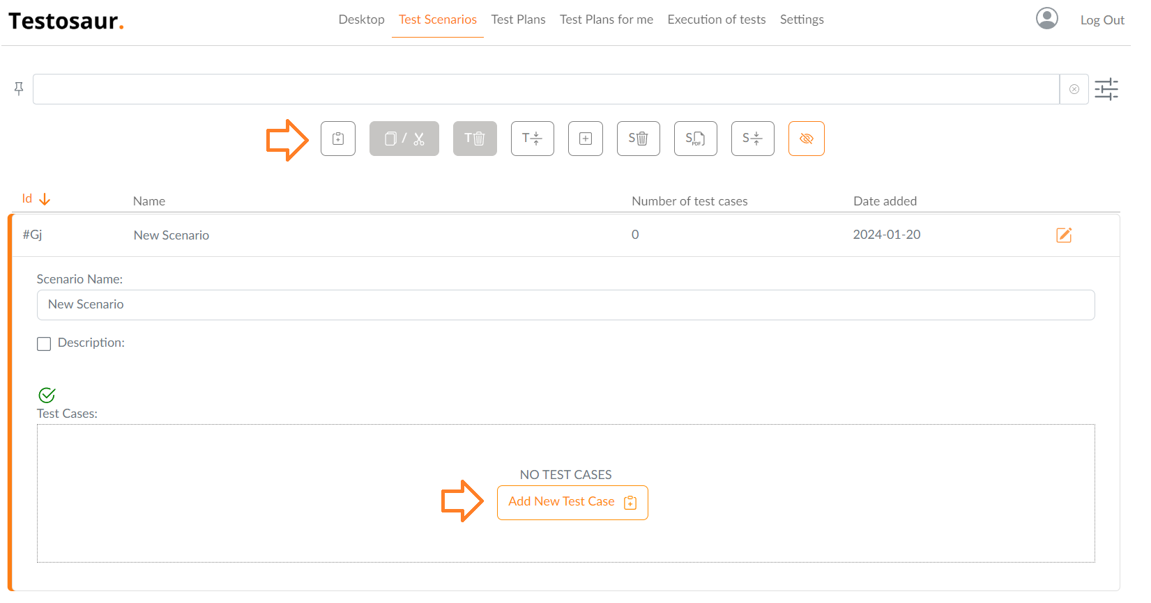 Adding a test case in Testosaur application interface
